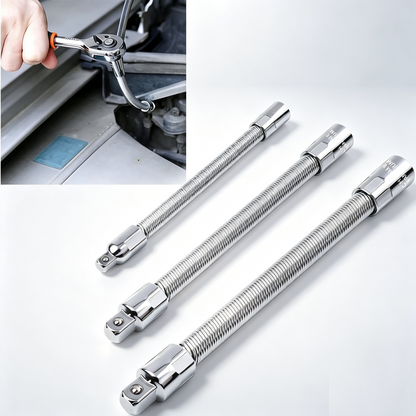 360° Bendable Flexible Socket Extension Bar Set, 1/4" 3/8" 1/2" Drive High‑Torque for Auto Repair