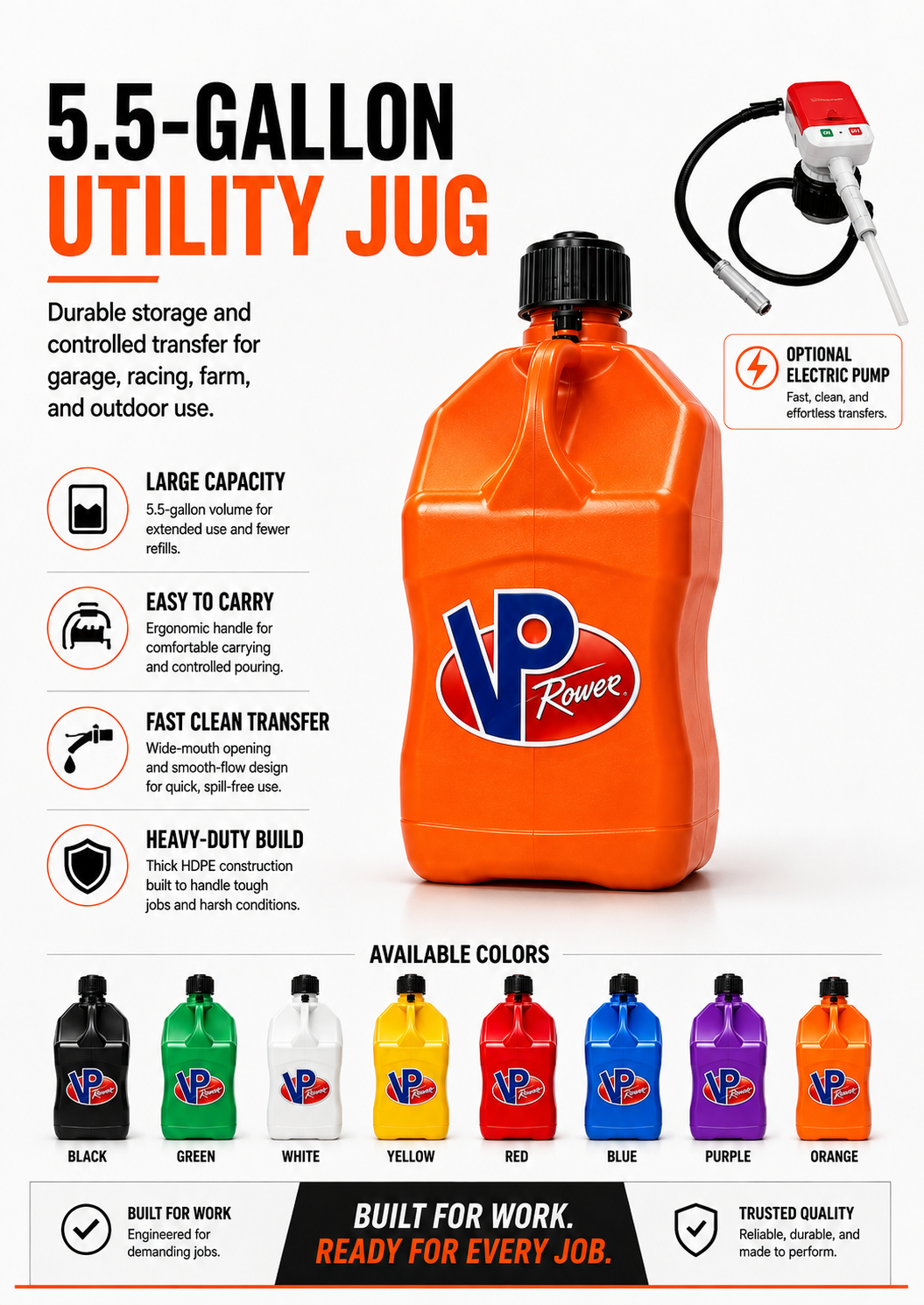 3‑Pack 5.5 Gallon Utility Fuel Jug with Electric Transfer Pump