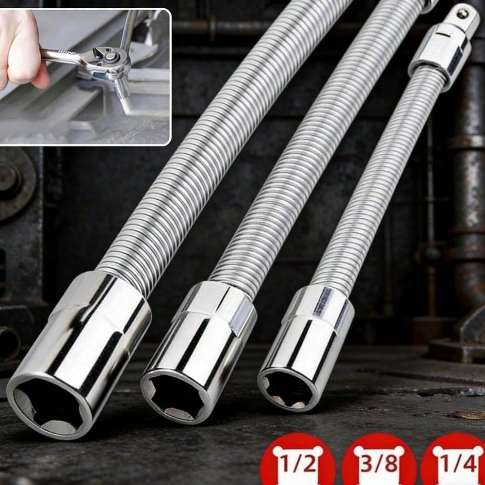 360° Bendable Flexible Socket Extension Bar Set, 1/4" 3/8" 1/2" Drive High‑Torque for Auto Repair