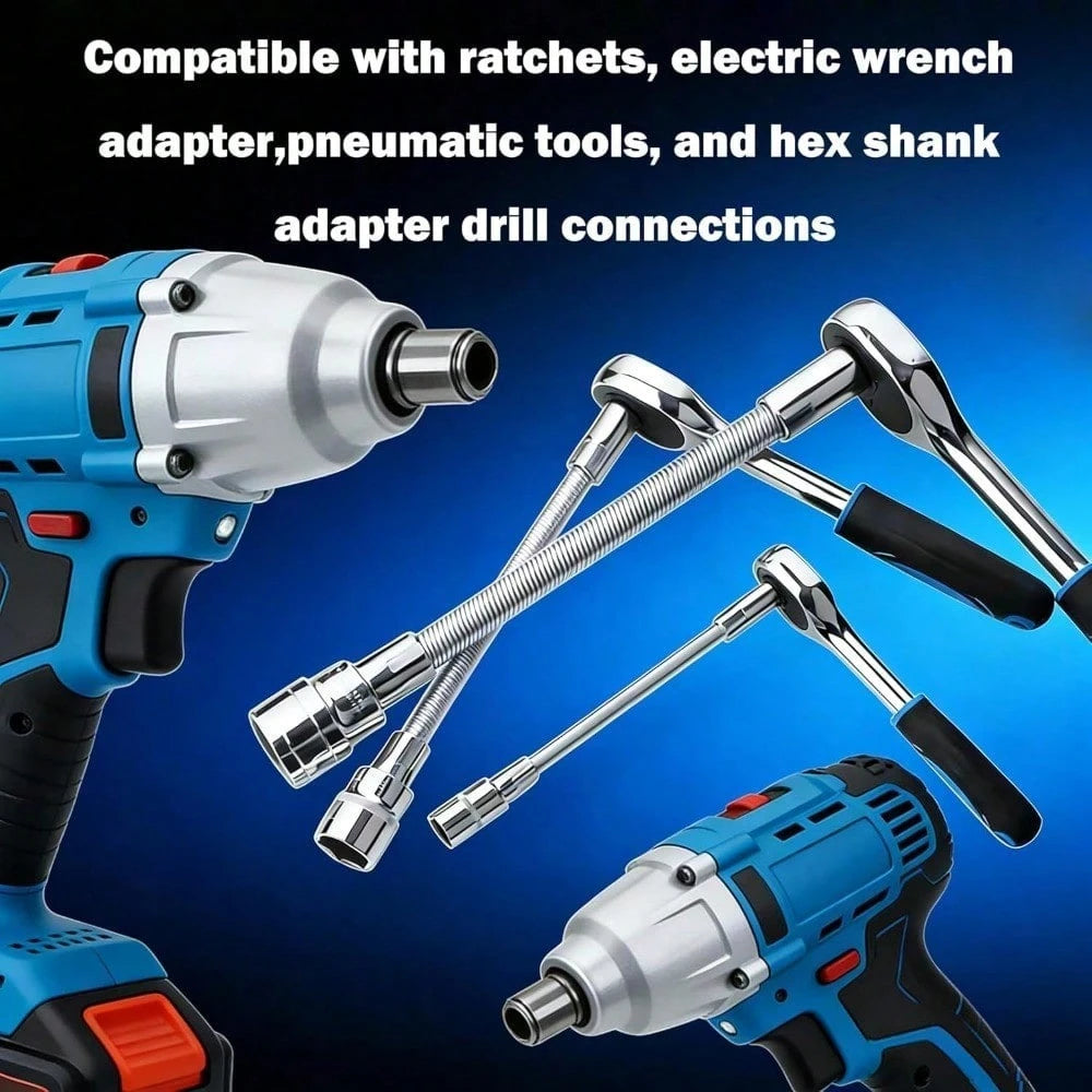 360° Bendable Flexible Socket Extension Bar Set, 1/4" 3/8" 1/2" Drive High‑Torque for Auto Repair