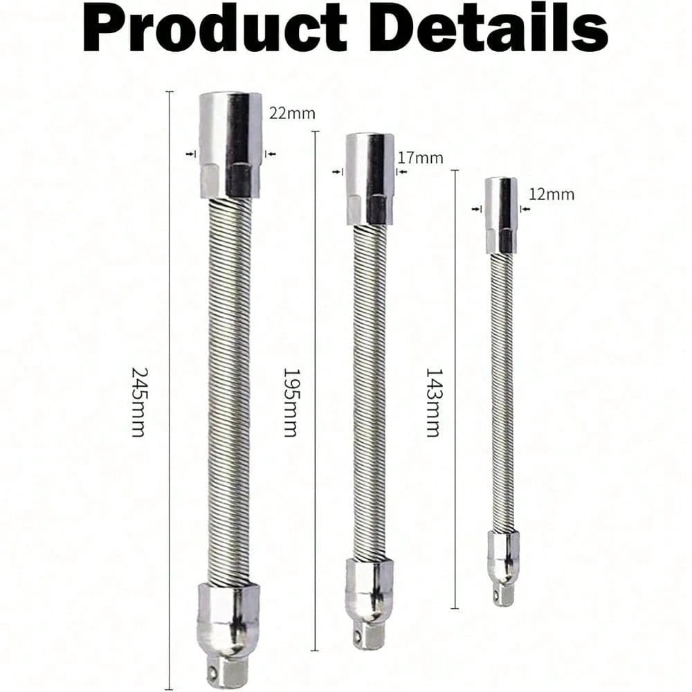 360° Bendable Flexible Socket Extension Bar Set, 1/4" 3/8" 1/2" Drive High‑Torque for Auto Repair
