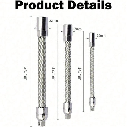 360° Bendable Flexible Socket Extension Bar Set, 1/4" 3/8" 1/2" Drive High‑Torque for Auto Repair