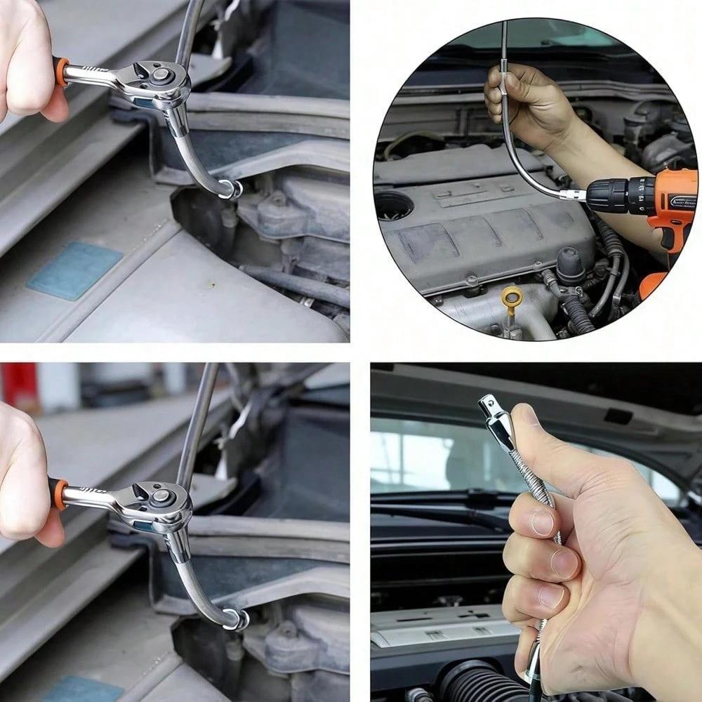 360° Bendable Flexible Socket Extension Bar Set, 1/4" 3/8" 1/2" Drive High‑Torque for Auto Repair