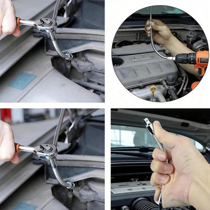 360° Bendable Flexible Socket Extension Bar Set, 1/4" 3/8" 1/2" Drive High‑Torque for Auto Repair