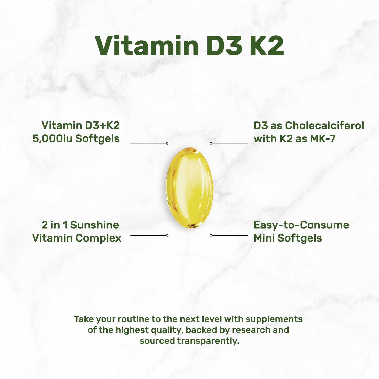 Vitamin D3 K2 5000IU Softgel, 250 Count