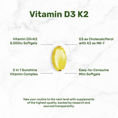 Vitamin D3 K2 5000IU Softgel, 250 Count