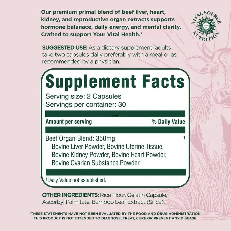 Vital Source BiFi Primal Organ Blend Capsules – Hormone Balance, Energy, Mental