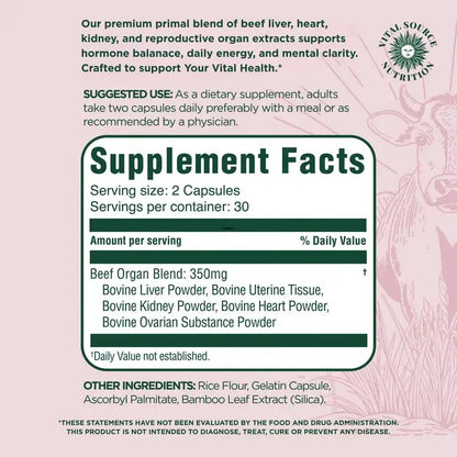 Vital Source BiFi Primal Organ Blend Capsules – Hormone Balance, Energy, Mental