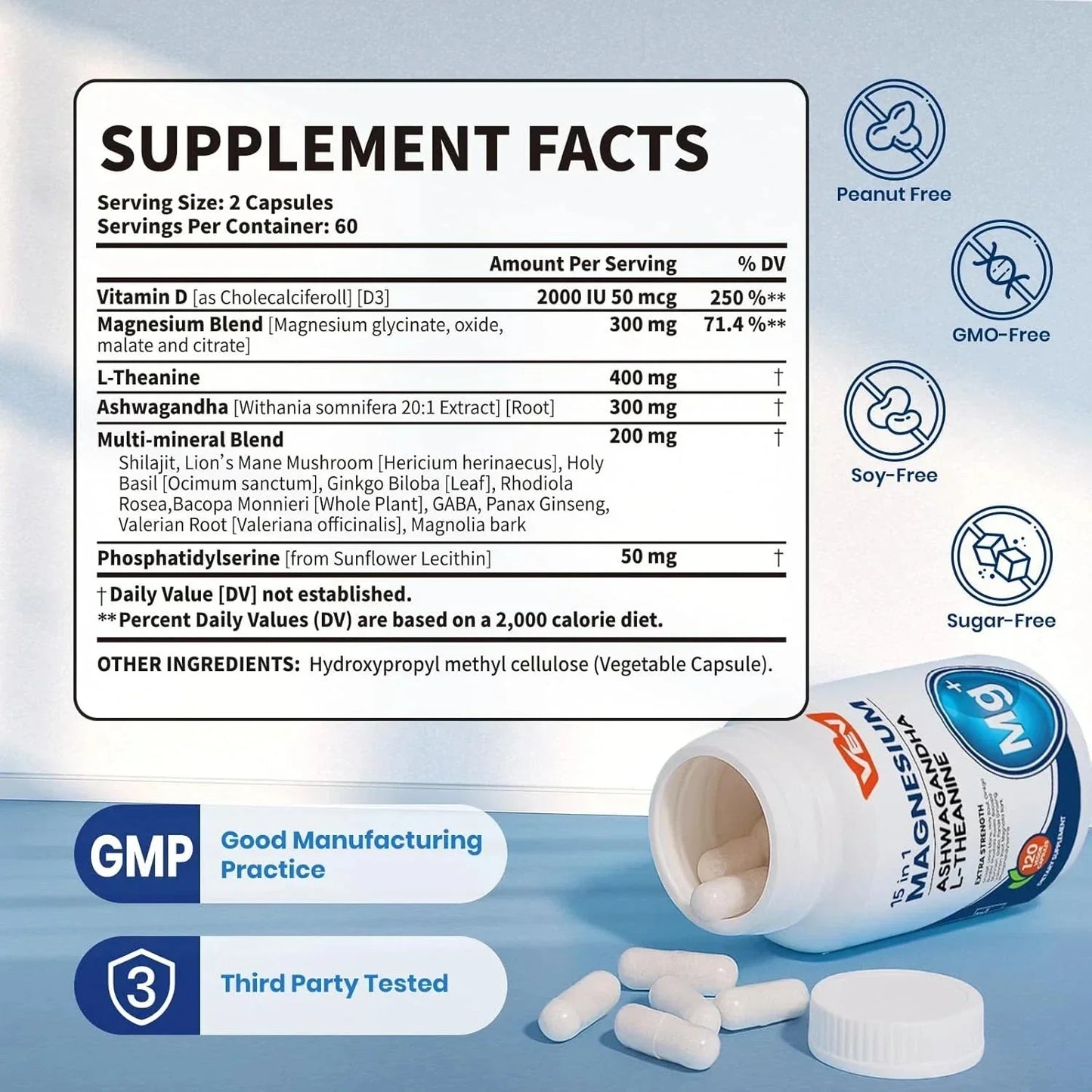 VEV DeepCalm 15 in 1 Magnesium Glycinate & Citrate Complex Capsules